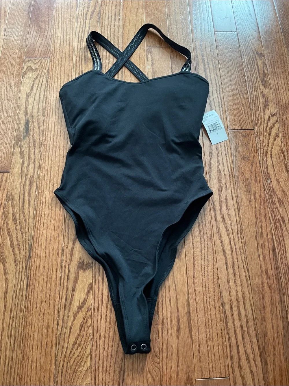 Good American Sweetheart Cross Back Cami Bodysuit Black Women’s Sz 2 NWT